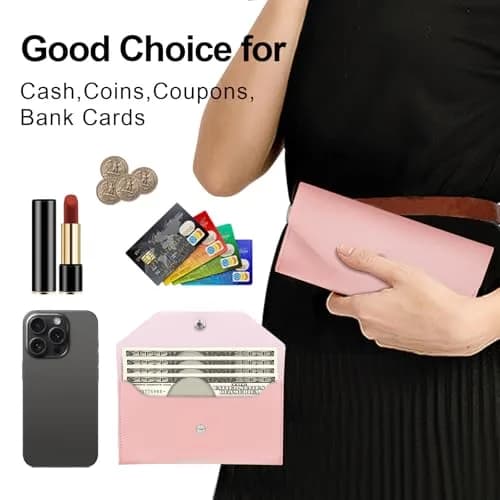 Nolcha Pu Leather Cash Envelope Wallet - Reusable Cash Stuffing Wallet for Men and Women -Pink | Compact, Waterproof & Budget-Friendly thumbnail 4