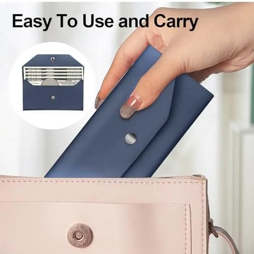 Nolcha Cash Envelope Wallet for Women - Reusable PU Leather Budgeting Wallet, Dark-Blue | Compact & Waterproof thumbnail 5