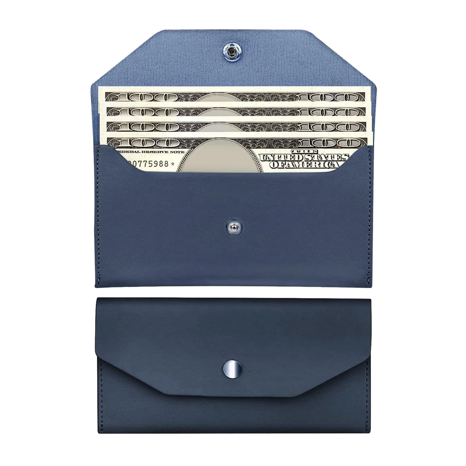 Nolcha Cash Envelope Wallet for Women - Reusable PU Leather Budgeting Wallet, Dark-Blue | Compact & Waterproof — Dark-Blue