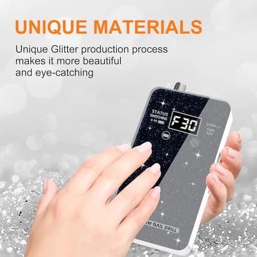 COSYGLOW Black Glitter Portable Cordless Electric Nail Drill Kit with 11 Bits, 30000 RPM | Professional E-File for Acrylic & Gel Nails thumbnail 2
