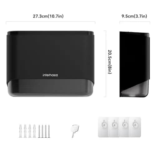 interhasa! Commercial Paper Towel Dispenser Wall Mount 10.7"L x 3.7"W x 8"H | Holds 200 towels, Lockable, Adhesive & Screws thumbnail 8