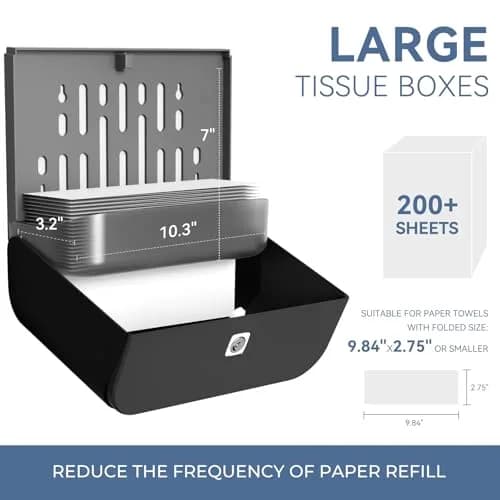 interhasa! Commercial Paper Towel Dispenser Wall Mount 10.7"L x 3.7"W x 8"H | Holds 200 towels, Lockable, Adhesive & Screws thumbnail 2