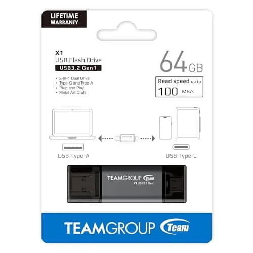 TEAMGROUP X1 64GB USB 3.2 Gen 1 Type-A & Type-C Flash Drive | 100MB/s Read Speed thumbnail 9