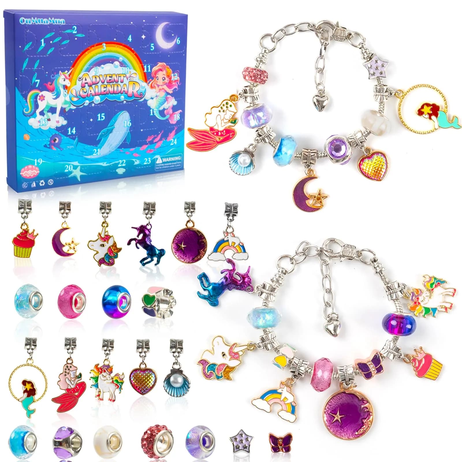 OuMuaMua Christmas Countdown Advent Calendar Bracelets 2026 | DIY Jewelry Kit for Girls & Kids — 1pcs Mermaid Bracelet
