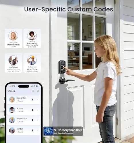 Veise VE017 Fingerprint Smart Door Lock with App Control, Matte Black, 1.02 kg (2.25 lb) thumbnail 4