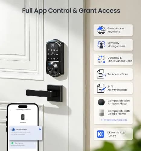Veise VE017 Fingerprint Smart Door Lock with App Control, Matte Black, 1.02 kg (2.25 lb) thumbnail 2