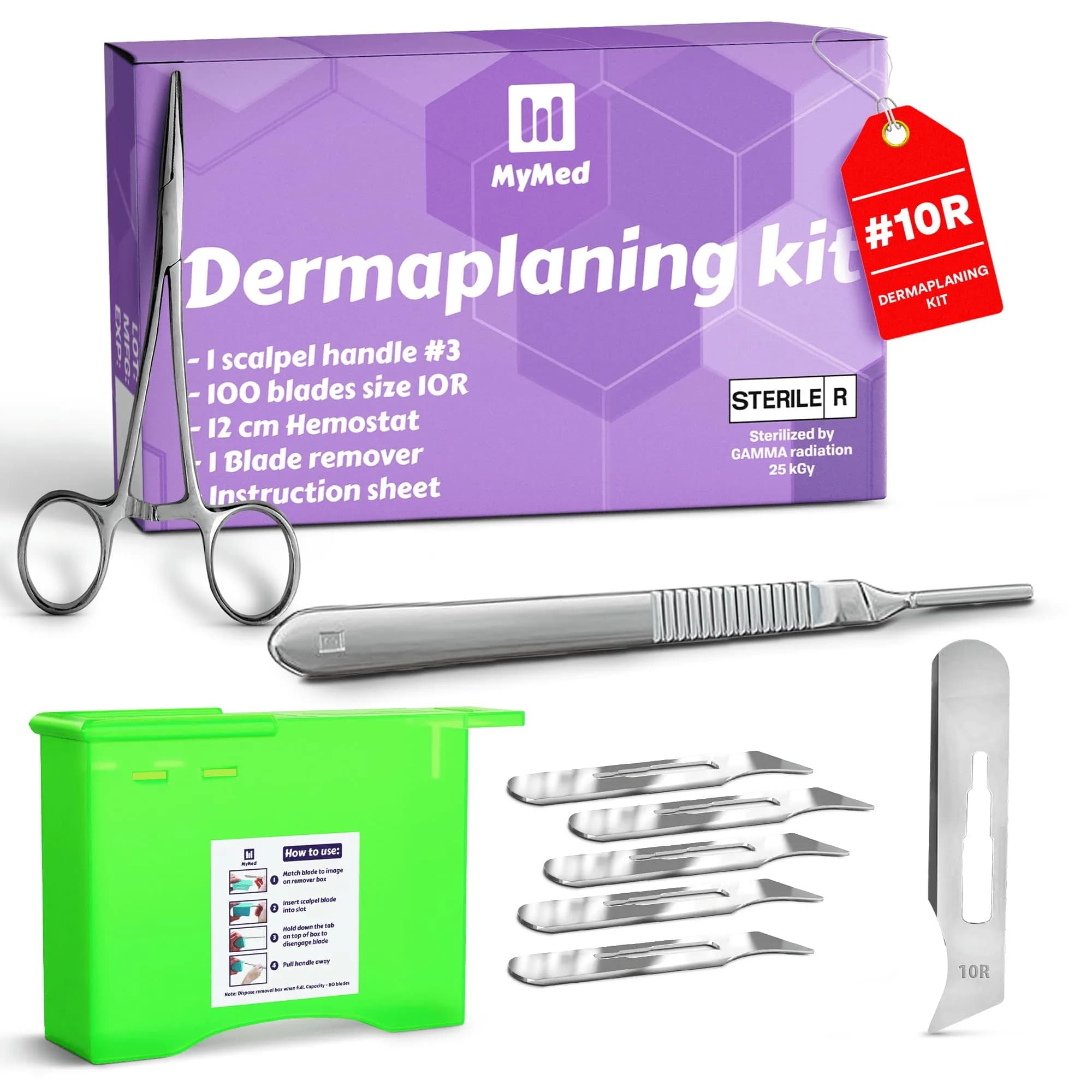 MyMed 10R Dermaplaning Blades Kit with #3 Handle - 15 Blades & Handle | Professional Face Tool - main product image