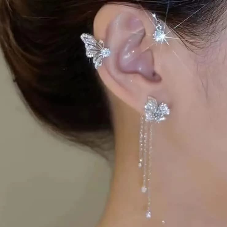 LAKIYOYO Gold 2Pcs Butterfly Ear Cuff Earrings | No Piercing Clip Wrap Around Rhinestone thumbnail 5