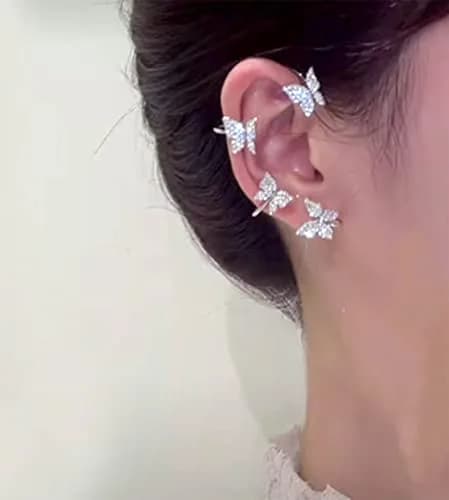 LAKIYOYO Gold 2Pcs Butterfly Ear Cuff Earrings | No Piercing Clip Wrap Around Rhinestone thumbnail 3