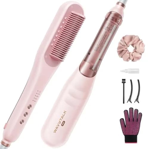 Wavytalk Pro Steam Hair Straightener Brush Pink | 200cm (6.5ft) Cord, 200°C (392°F) Max Temp thumbnail 1