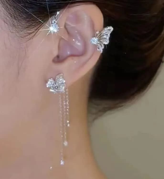 LAKIYOYO Zircon Butterfly Ear Cuff Earrings for Women No Piercing Clip Wrap Around Fake Earrings Ear Crawler Rhinestone Wrap (2Pcs, P Silver) thumbnail 7
