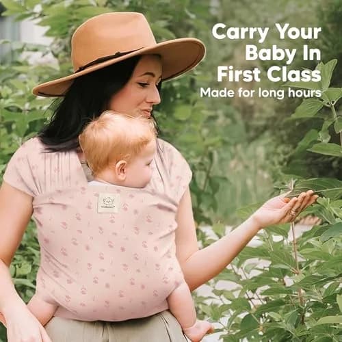 KeaBabies Original Baby Wrap Carrier Pink Daisies | Ergonomic, IHDI Certified, Breathable Fabric thumbnail 6