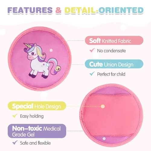 Hilph Kids Ice Packs for Boo Boos, 3 Unicorn Ice Packs with Handheld Strap & Extra Long Strap (9.9 cm Diameter) thumbnail 3