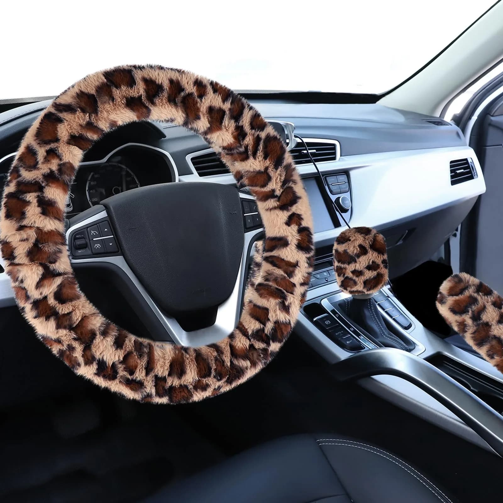 Accmor Fuzzy Car Steering Wheel Cover, Brown | Warm Fluffy Auto Wheel Protector for Men Women