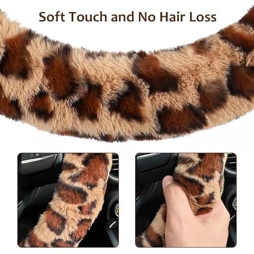 Accmor Fuzzy Car Steering Wheel Cover, Brown | Warm Fluffy Auto Wheel Protector for Men Women thumbnail 4