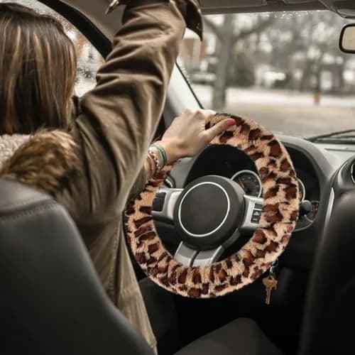 Accmor Fuzzy Car Steering Wheel Cover, Brown | Warm Fluffy Auto Wheel Protector for Men Women thumbnail 7