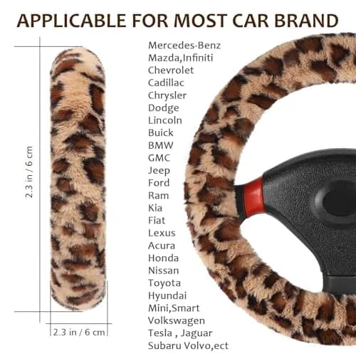 Accmor Fuzzy Car Steering Wheel Cover, Brown | Warm Fluffy Auto Wheel Protector for Men Women thumbnail 2