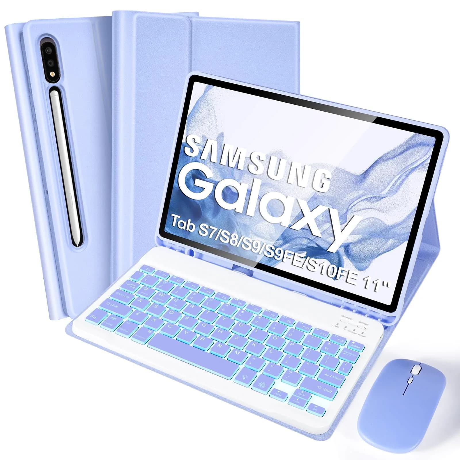 SOPPY Backlit Keyboard Case with Mouse for Samsung Galaxy Tab S10FE/S10 Lite 10.9 inch, S9FE/S9/S8/S7 11 inch, Purple - main product image