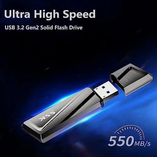 SSK 1TB USB 3.2 Gen2 Flash Drive 1024 GB (1 TB) | Ultra-High-Speed External Solid State Drive with USB-C Adapter thumbnail 2