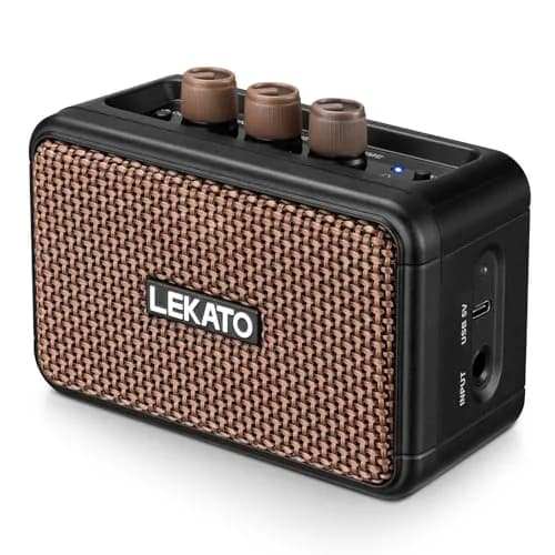 LEKATO Mini Guitar Amplifier 5W Portable Rechargeable Amp with Bluetooth & Headphone Jack | Dual Speakers Brown thumbnail 1