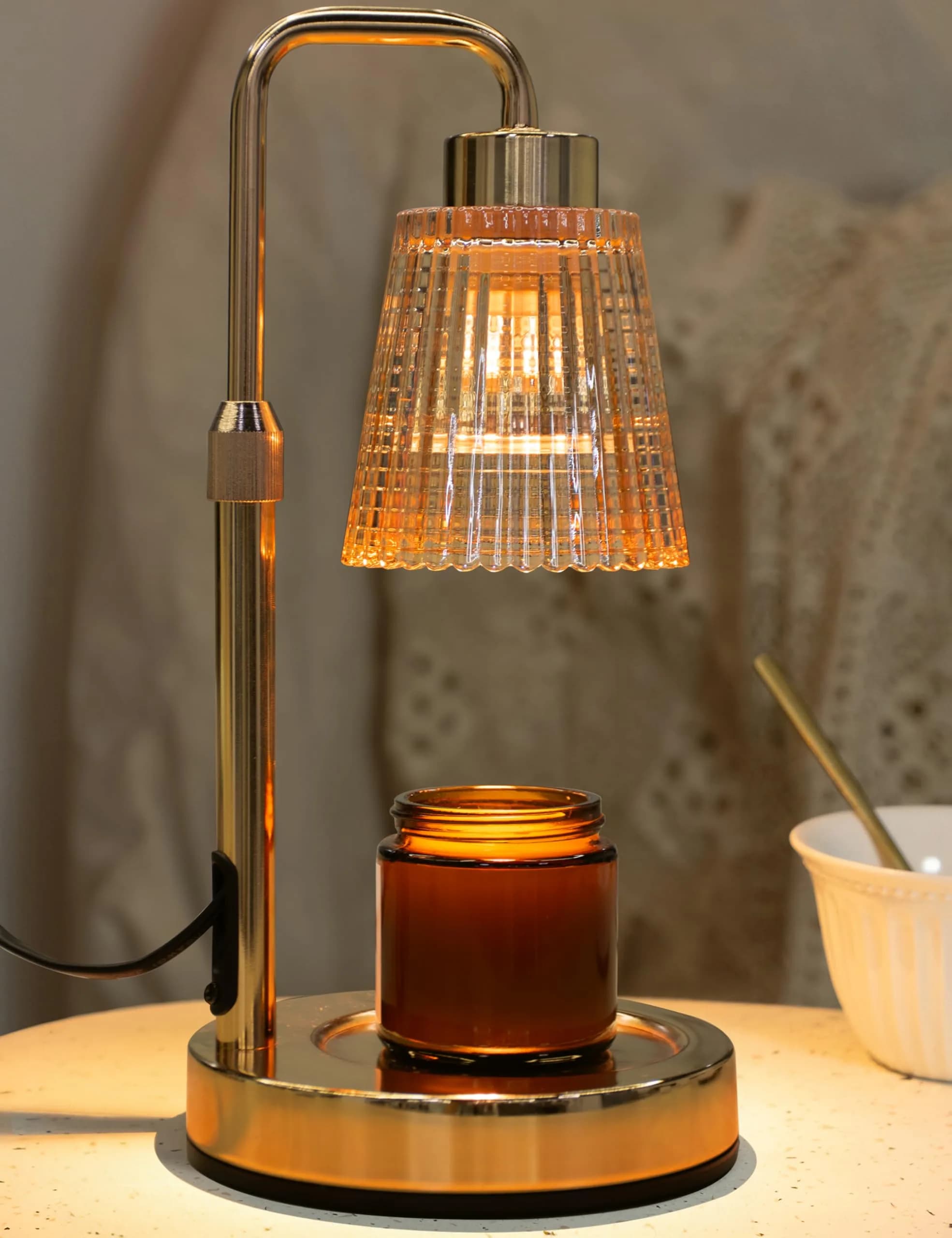 GODONLIF Gold Candle Warmer Lamp with 24h Cycle Timer, Dimmable Wax Melt Warmer