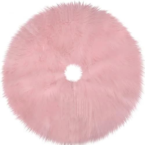 yuboo Light Pink Faux Fur Tree Skirt 91cm (36 inch) | Soft Fluffy Christmas Decor for 5-6 Ft Slim Trees thumbnail 5
