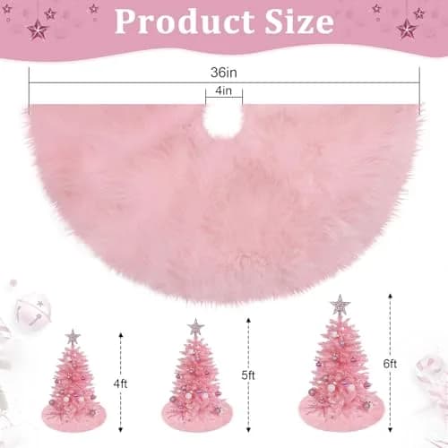 yuboo Light Pink Faux Fur Tree Skirt 91cm (36 inch) | Soft Fluffy Christmas Decor for 5-6 Ft Slim Trees thumbnail 7