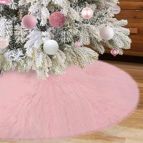yuboo Light Pink Faux Fur Tree Skirt 91cm (36 inch) | Soft Fluffy Christmas Decor for 5-6 Ft Slim Trees thumbnail 2