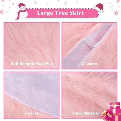 yuboo Light Pink Faux Fur Tree Skirt 91cm (36 inch) | Soft Fluffy Christmas Decor for 5-6 Ft Slim Trees thumbnail 3