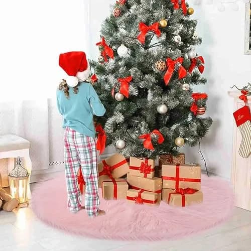 yuboo Light Pink Fur Tree Skirt 48 inch (122cm) | Pastel Pink Mother's Day Decorations for Artificial Trees 6-7 Ft thumbnail 5