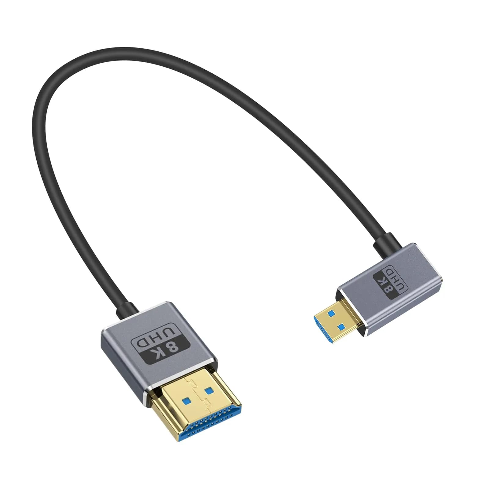Duttek 8K Micro HDMI to HDMI Cable 30cm (1FT) | Right Angle Micro HDMI Male to HDMI Male Adapter Cable - main product image