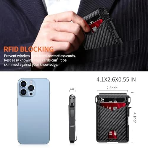 ZALVEX Minimalist RFID Blocking Pop-Up Wallet for Men, Carbon Fiber & Aluminum, 12+ Cards Capacity thumbnail 7