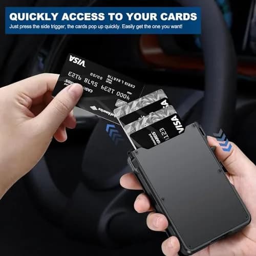 ZALVEX Minimalist RFID Blocking Pop-Up Wallet for Men, Carbon Fiber & Aluminum, 12+ Cards Capacity thumbnail 3