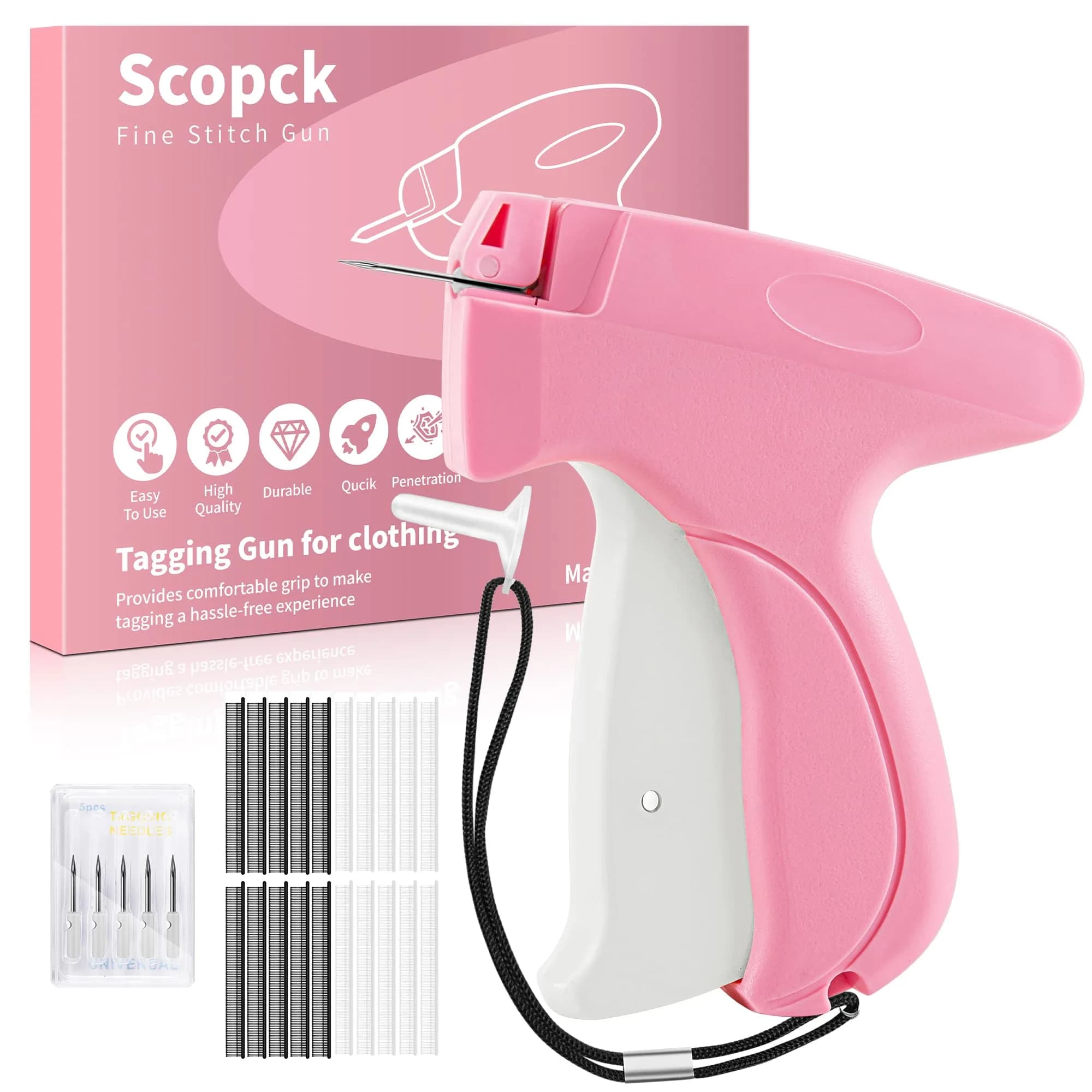 Scopck Handheld Stitch Gun for Clothes | 2000 Fasteners (1000 Black, 1000 White) - main product image