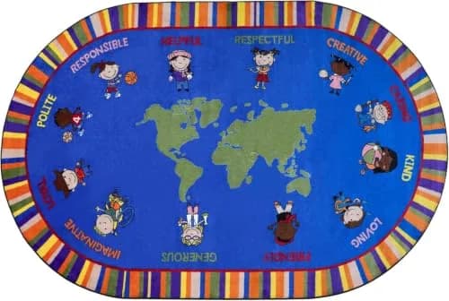 KIDCARPET.COM Our World of Virtue Classroom Rug 4' x 6' Oval | Bright Educational Kids Rug for Nursery & Playroom thumbnail 1