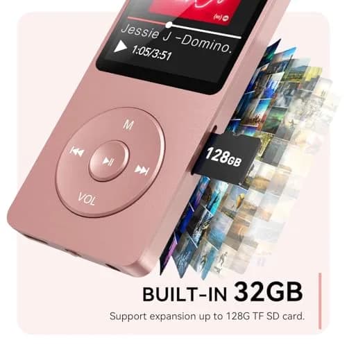 AGPTEK A02 MP3 Player Rose Gold 32GB (1.18Wh) | Bluetooth 5.3 Portable Music Player with Speaker & FM Radio thumbnail 5