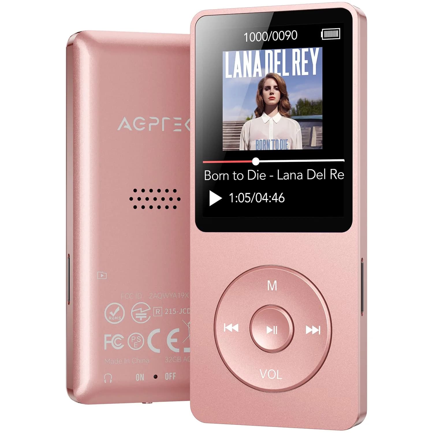 AGPTEK A02 MP3 Player 32GB (1.8 inch Screen, Bluetooth 5.3) | Portable Music Player with Speaker & FM Radio — Rose Gold / 32GB