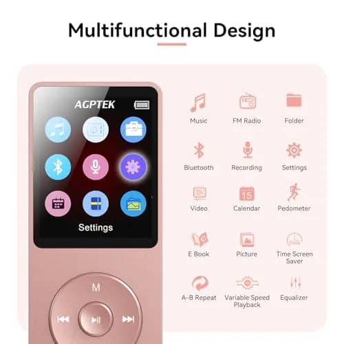AGPTEK A02 MP3 Player Rose Gold 32GB (1.18Wh) | Bluetooth 5.3 Portable Music Player with Speaker & FM Radio thumbnail 4