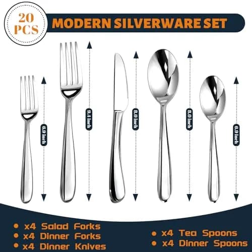 Nice Kitchen Silverware Set for 12 | Heavy Duty Stainless Steel Flatware 60 Piece thumbnail 6
