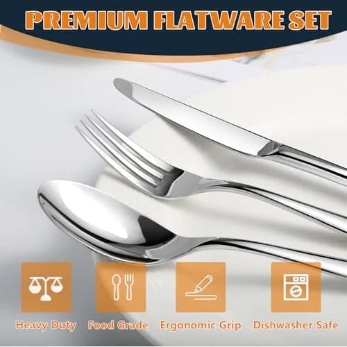 Nice Kitchen Silverware Set for 12 | Heavy Duty Stainless Steel Flatware 60 Piece thumbnail 2