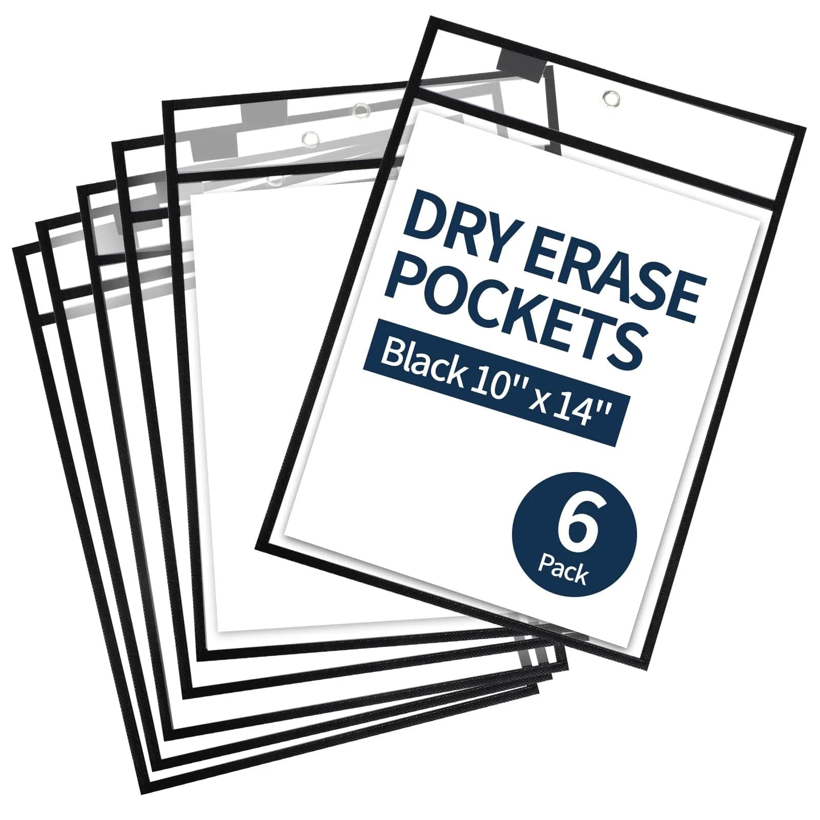 Ufamrine 30 Pcs Dry Erase Pockets Sleeves Colorful, Job Ticket Holders 25cm x 33cm (10" x 13") | Reusable Plastic Sleeves for Teachers — Black