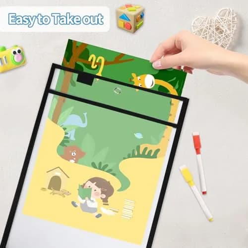 Ufamrine Black Dry Erase Pockets Sleeves 25cm x 33cm (10" x 13") | Reusable Job Ticket Holders for Classroom & Office thumbnail 8