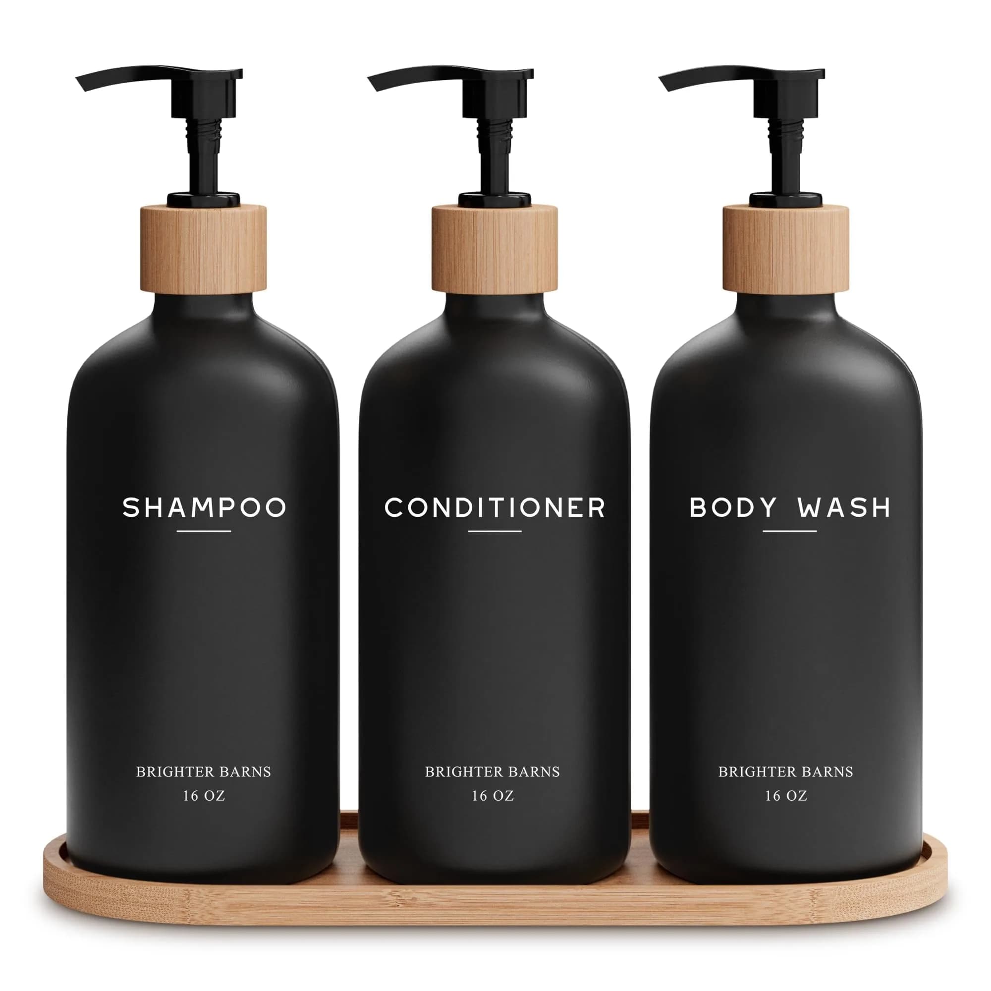 Brighter Barns Black Pump Dispenser Set | Refillable Bathroom Organizer in Matte Black - main product image