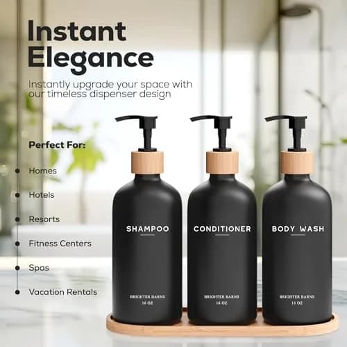 Brighter Barns Black Pump Dispenser Set | Refillable Bathroom Organizer in Matte Black thumbnail 2