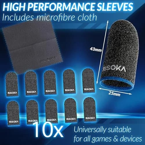RISOKA Gaming Finger Sleeves 10 Pieces | Responsive Touchscreen Glide for Mobile & Tablet thumbnail 2