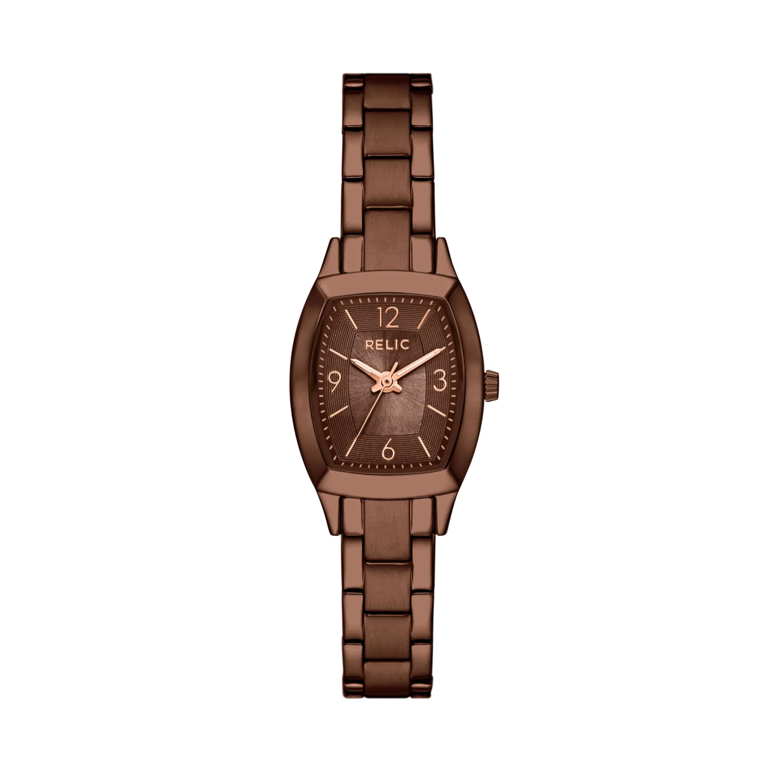Relic Women's Everly Three-Hand Gold Stainless Steel Bracelet Watch | Elegant 24mm Case, Water-Resistant 50m — Brown
