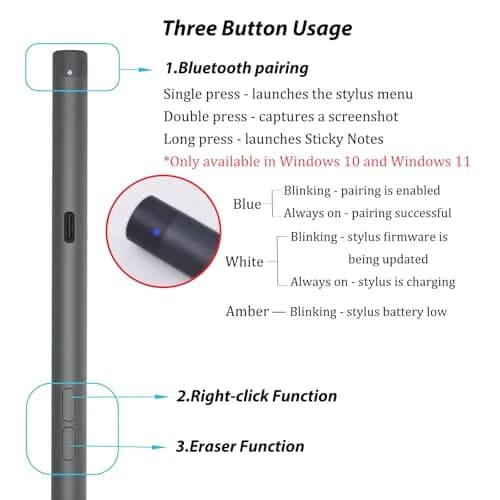 Mingxiong Active Stylus Pen PN7522W Compatible with Dell 2-in-1s | 4096 Pressure Levels, Palm Rejection, Bluetooth Support thumbnail 4