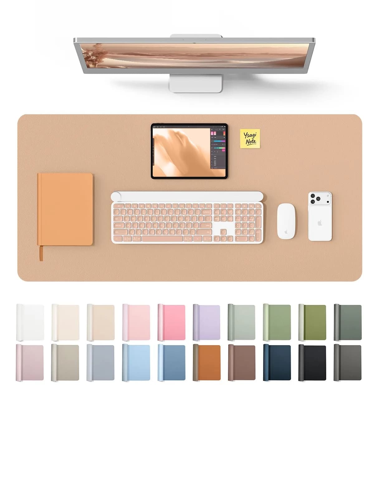 YSAGi Leather Desk Protector Large Mouse Mat 80cm x 40cm (31.5" x 15.8") | Protects Desks from Scratches and Spills — Latte