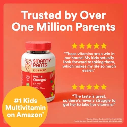SmartyPants Kids Multivitamin Gummies with Omega 3 DHA/EPA, Vitamins D3, C, B12, B6, A, K, and Zinc, Gluten Free, Three Fruit Flavors, 60 Gummies (30 Day Supply) | Supports Growth & Immunity thumbnail 5