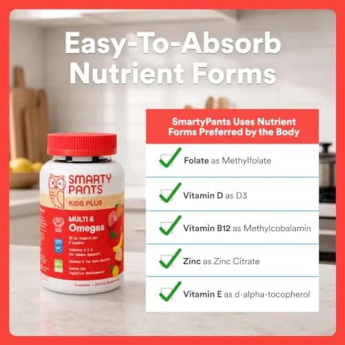 SmartyPants Kids Multivitamin Gummies with Omega 3 DHA/EPA, Vitamins D3, C, B12, B6, A, K, and Zinc, Gluten Free, Three Fruit Flavors, 60 Gummies (30 Day Supply) | Supports Growth & Immunity thumbnail 7